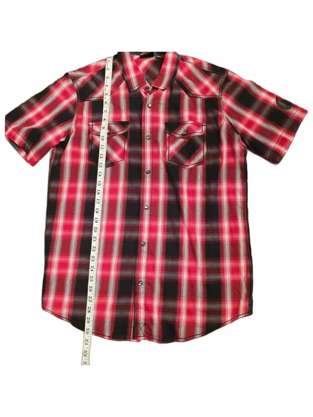 Burnside Red Black Plaid Short Sleeve Button Up Shirt Men’s Large